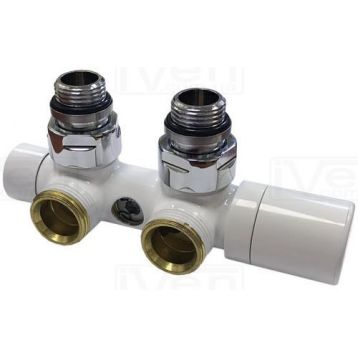 Узел термостатический Carlo Poletti TWIN THERMO БЕЛЫЙ угол. ЛЕВЫЙ d1 / 2 "С x 3/4" EK 50 мм (V42110ESX)