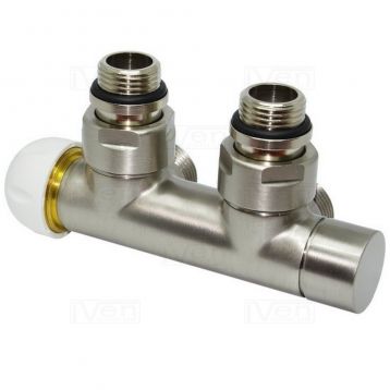 Узел термостатический Carlo Poletti TWIN THERMO BRUSH SILVER угловой d1/2" С x 3/4" EK 50 мм ЛЕВЫЙ (V37110JSBSX)