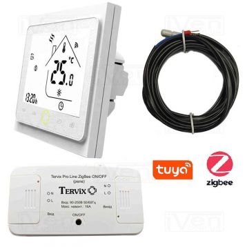 Tervix Термостат с WiFi управлением для водяного/электрического теплого пола и радиаторов + датчик 3м черный (114130)