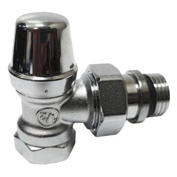 CALEFFI Кран радиаторный ХРОМ ручка отсекающая d1/2" угловой 10 bar (431422)