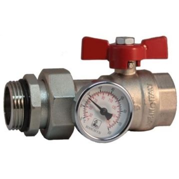 Bianchi Кран-американка 1" с термометром 0÷80 °C (red/красный) "бабочка" (422MC0060F)