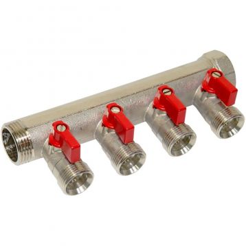 Bianchi Коллектор с шаровыми кранами d1" х 4 х 3/4" УР (red/красный) I-45 мм (204C06050A)