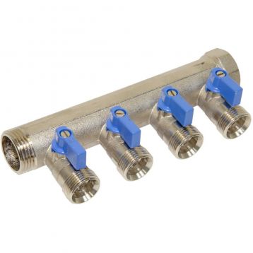 Bianchi Коллектор с шаровыми кранами d1" х 4 х 3/4" НР (blue/синий) I-45 мм (204C06050D)