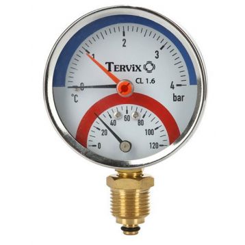 Термоманометр Tervix Pro Line 80/0-4 бар, 0-120С, радиальный, с монтажным клапаном R1/2" (357316)