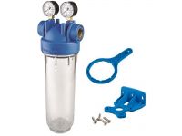Фильтр-колба Atlas Filtri DP MONO TS (прозрачная) Ø1/2" OT (латунь) 10" 45°C 8 bar + 2 манометра KIT (ZA1380331)