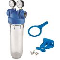 Фильтр-колба Atlas Filtri DP MONO TS (прозрачная) Ø1/2" OT (латунь) 10" 45°C 8 bar + 2 манометра KIT (ZA1380331)