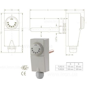 91934020 Термостат занурювальний 30÷90°С TURE 10 датчик 10 см Cewal S.p.A.
