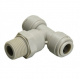 Трійник у комплекті зі скобою CDC Fluidtech Europe S.r.l. Ø3/8" (трубка) х Ø1/4" НР х Ø3/8 (трубка) Polyacetal (HRPT3/8-N02G+HC 