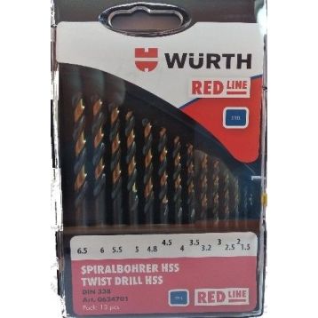 Набор сверл по металлу WURTH HSS DIN338 1,5-6,5 мм 13 пр. RED LINE (0624701)