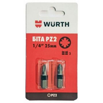 Бита WURTH PZ2 -1/4-L25 мм в блистере (2 шт) (0614176652902)