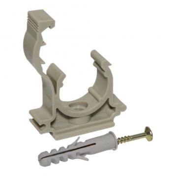 Кліпса одинарна PP з клямкою Ø20 (бежева) з забивним шурупом Capricorn S.A. (9-9741-020-00-01-04)