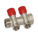 Carlo Poletti Колектор кутовий Ø1" x 2 виходи x 3/4" EK (червоні ручки) нікель (C322N12QR)