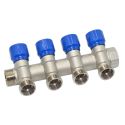 Carlo Poletti Колектор кутовий Ø3/4" x 4 виходи x 24-19 (сині ручки) нікель (C324N01QB)