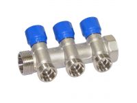 Carlo Poletti Угловой коллектор Ø1" x 3 выхода x 3/4" EK (синие ручки) никель (C323N12QB)
