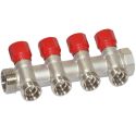 Carlo Poletti Угловой коллектор Ø1" x 4 выхода x 3/4" EK (красные ручки) никель (C324N12QR)