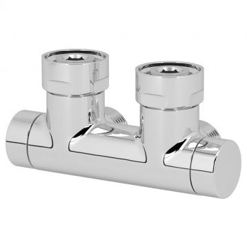 V48310B Вузел відсікаючий TWIN F ХРОМ кутовий Ø3/4" F (пласке ущільнення) x 3/4" EK 50 мм