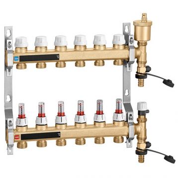 Колектор латунний Ø1" В х 10 х 3/4" З в зборі 5÷60°C 6 bar CALEFFI (6646L1)