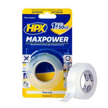 Лента двухсторонняя MAXPOWER 19 мм х 2 м прозрачная (блистер) HPX (HT1902)