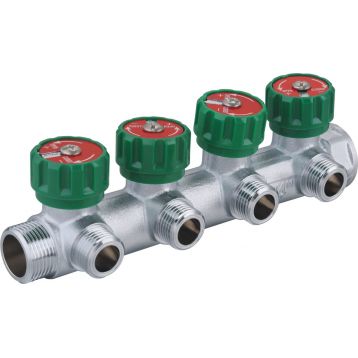 Розподільча гребінка з регулюючими вентилями 4 контури 3/4''x1/2", латунь, Tervix Pro Line WD (394012)