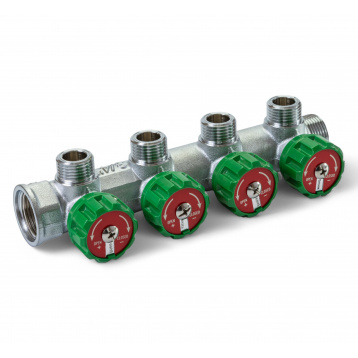 394012 Розподільча гребінка з регулюючими вентилями 4 контури 3/4''x3/4", латунь, Tervix Pro Line WD