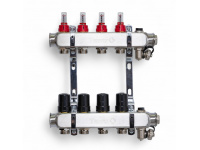 501204 Колектор на 4 контури, з витратомірами, краном Маєвськ та зливним, нерж.сталь Tervix Pro Line