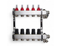 501205 Колектор на 5 конт., з витратомірами, краном Маєвськ. та зливним, нерж.сталь Tervix Pro Line