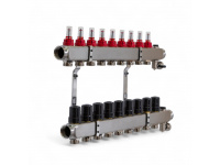 501209 Колектор на 9 конт., з витратомірами, краном Маєвськ. та зливним, нерж.сталь Tervix Pro Line