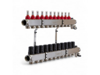 501211 Колектор на 11 конт., з витратомірами, краном Маєвськ. та зливним, нерж.сталь Tervix Pro Line