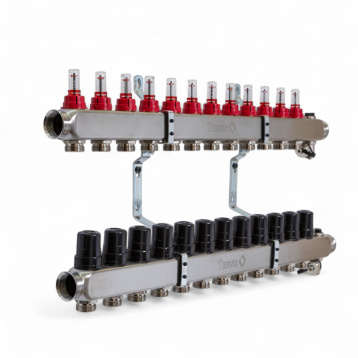 501212 Колектор на 12 конт., з витратомірами, краном Маєвськ. та зливним, нерж.сталь Tervix Pro Line