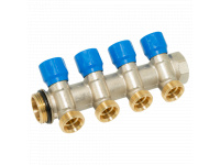 Коллектор угловой SMART-SEAL 1" x 4 выхода x 3/4" EK (синие ручки) никель (C324N12ZBOR)