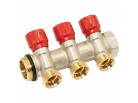 Коллектор угловой SMART-SEAL 1" x 3 выхода x 3/4" EK (красные ручки) никель (C323N12ZROR)