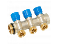 Коллектор угловой SMART-SEAL 1" x 3 выхода x 3/4" EK (синие ручки) никель (C323N12ZBOR)