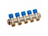 Коллектор угловой SMART-SEAL 1" x 5 выхода x 3/4" EK (синие ручки) никель (C325N12ZBOR)