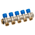 Коллектор угловой SMART-SEAL 1" x 5 выхода x 3/4" EK (синие ручки) никель (C325N12ZBOR)