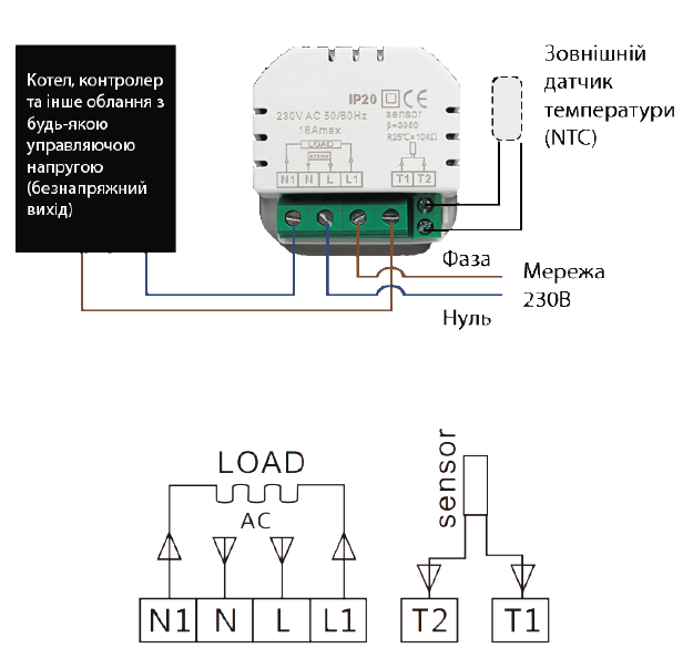 Термостат для водяної / електричної теплої підлоги Tervix Simple. Підключення