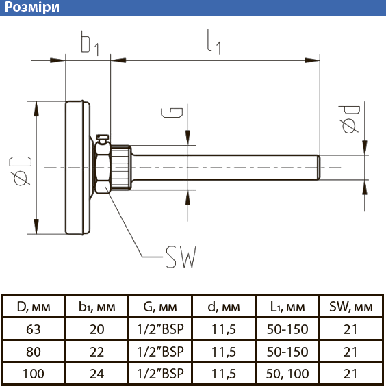 термометр BiTh Tervix Pro Line 100/50 0-120C 1/2