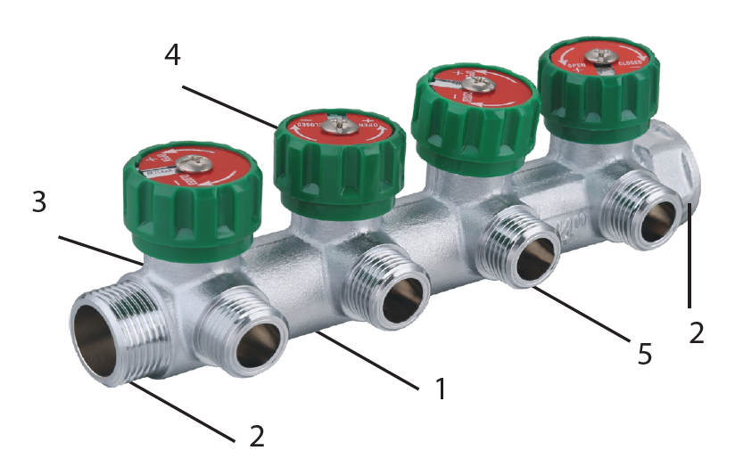 Розподільча гребінка з регулюючими вентилями 4 контури 3/4''x1/2