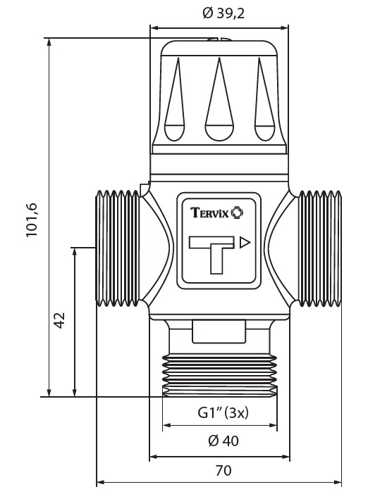 Термостатичний змішувальний клапан Tervix Pro Line TMV 20-43С. Розміри