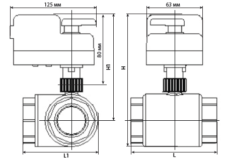 3-ходовий зонний клапан з самозворотним електроприводом Tervix Pro Line ZERG. Розміри